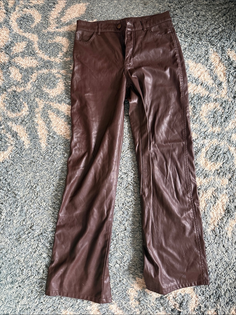 Garage Brown Faux Leather Straight-Leg Pants